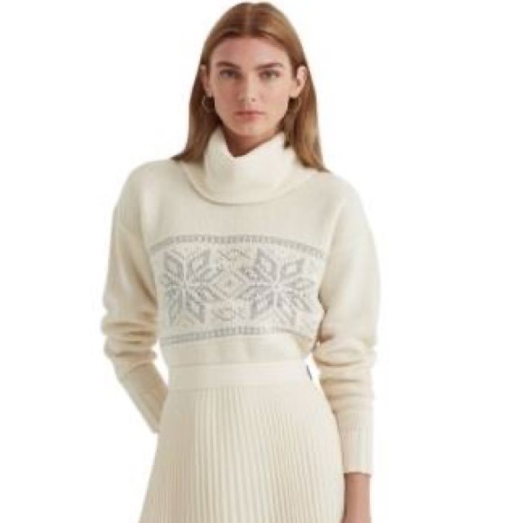 Ralph Lauren Sweaters - RALPH LAUREN Womens Ivory Snowflake Long Sleeve Turtle Neck